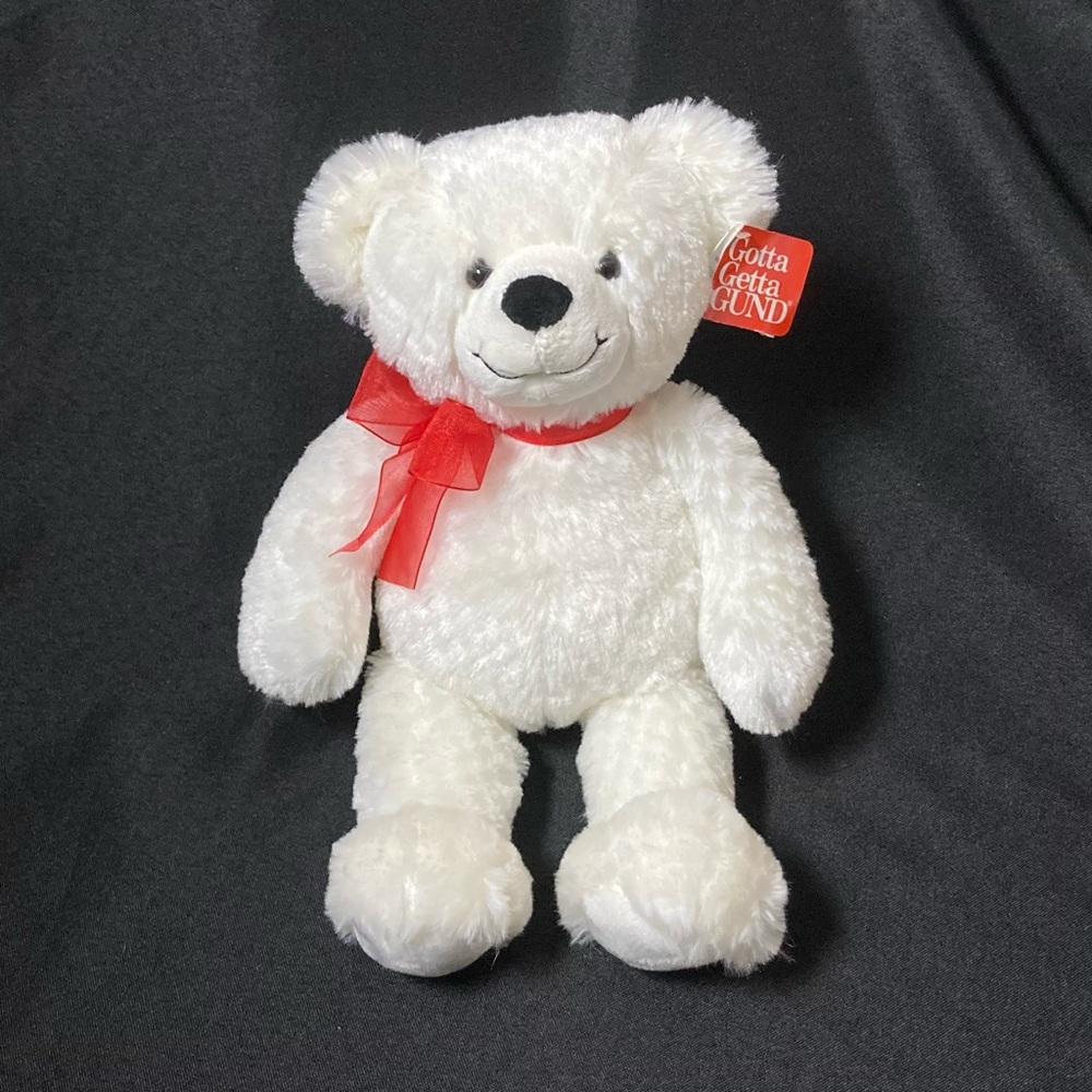⭐️ Vintage 1980s Gotta Getta Gund White Teddy Bear With Red Bow